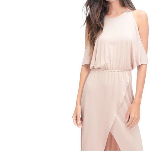 NWT Splendid‎ Cold Shoulder Wrap Dress Tan Beige Size Medium - Picture 6 of 11